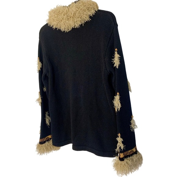Storybook Knits Wildlife Expressions Tiger Print Faux Fur Trim Cardigan XS Black - Picture 11 of 15